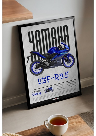 Yamaha Yzf-r25 Siyah Ahşap Çerçeveli Poster, Dekoratif Motosiklet Duvar Tablosu