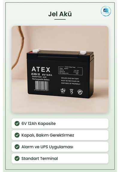 Jel Akü 6v 12ah İnce Kapalı Kurşun Asit Alarm Sistemi Ups Acil Ay