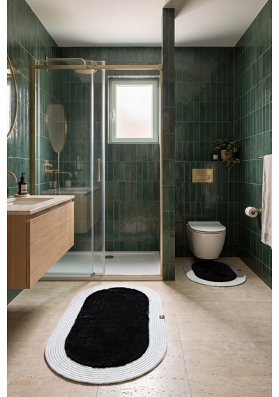 Banyo Paspası Takımı 60x100+40x60 Cm Düz Siyah & Gümüş