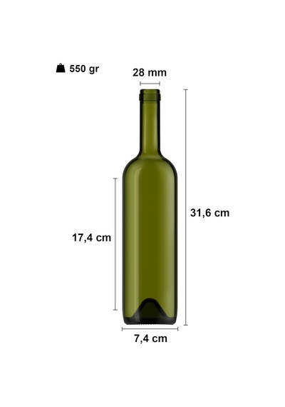 Afracam 750 Ml Yeşil Şarap Şişesi Sentetik Mantar Tıpalı Ve Kapüşonlu Boş Çukur Cam Şişe 6 Adet Diğer