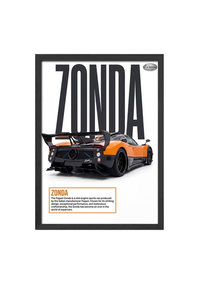 Pagani Zonda Siyah Ahşap Çerçeveli Poster, Dekoratif Araba Duvar Tablosu