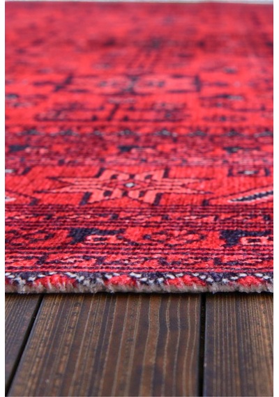 Kırmızı Oryantal Desenli Kilim Kaymaz Taban, Yıkanabilir, Salon & Oturma Odası Kırmızı Kırmızı