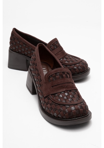 Luvishoes Luvi Shoes Marlon Kahverengi Örgülü Kadın Kalın Topuklu Loafer Ayakkabı Kahverengi