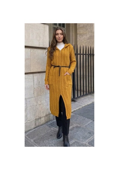 Onno Style Women Saç Örgü Triko Uzun Kadın Hırka sarı