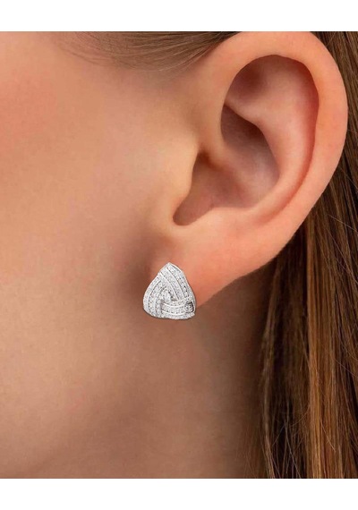 Brezza Lusso Jewelry Brezza Lusso Diamond Business Üçgen Form Işıltılı Kadın Gümüş Küpe