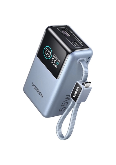 Ugreen Nexode Pro 10.000 Mah 55w Akıllı Dijital Ekranlı Dahili Usb-c Kablolu Hızlı Şarj Powerbank, 75701b Gri