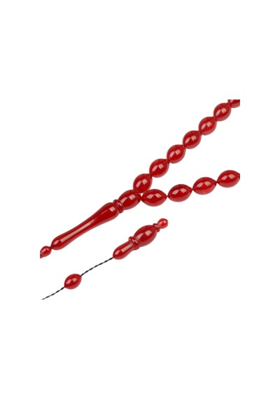 Arpa Kesim 11x8 Mm Sıkma Kehribar Sistem Püsküllü Tesbih Kırmızı