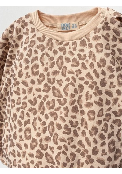 Noynoy Baby Kız Bebek Leopar Desenli 3'lü Takım Noy-9329 Kahverengi