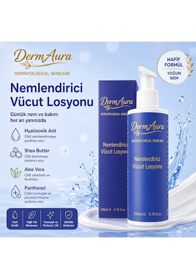 Dermaura Hyalüronik Asit & Shea Butter İçerikli Nemlendirici Vücut Losyonu 200 ML