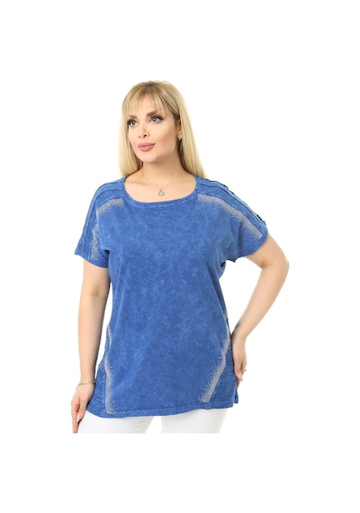 Mia Butik Büyük Beden Mavi Yuvarlak Yaka Bluz-1059 Mavi