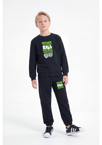 Fyk Kids 3 İplik Baskılı Erkek Çocuk Çift Cepli Bisiklet Yaka Eşofman Takımı Siyah