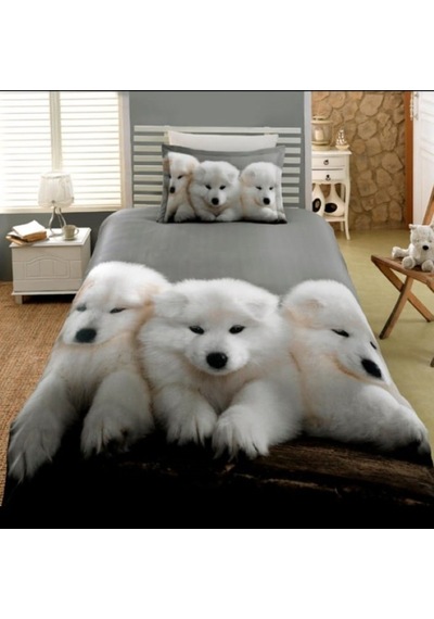 Dog Tek Kişilik 3 Parça Saten & Pamuk Nevresim Takımı