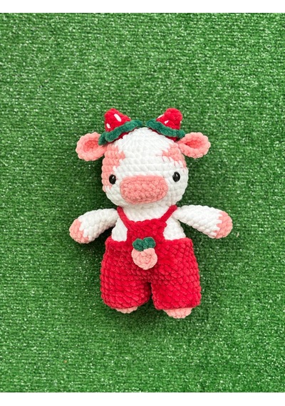 İnek Organik Amigurumi Örgü Oyuncak Kırmızı