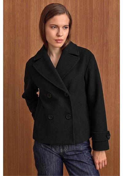 Olcay Ceket Yaka Oversize Kısa Kaban Siyah 3204