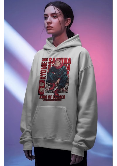 Sevbano Ryomen Sukuna Jujutsu Kaisen Anime Ön Baskılı Unisex Oversize Pre beyaz