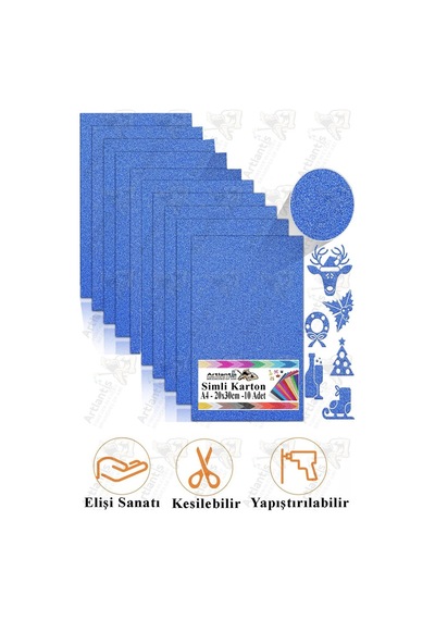 Mavi Simli Karton A4 20x30 Cm 10 Lu 1 Paket Simli Fon Kartonu Parıltılı Kağıt Anasınıfı Kreş Etkinlik Proje