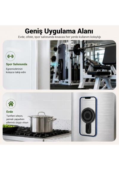 Coofbe 3'ü 1 Arada Magsafe Uyumlu Manyetik Telefon Tutucu, 360 Döner 180 Katlanabilir Parmak Yüzük Tutucu, Yatay Dikey Telefon Standı Siyah