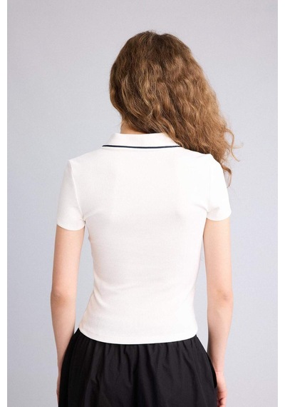 Defacto Fıtted Polo Yaka Ribana Tişört H1086ax26spwt32 Beyaz-wt32