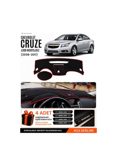 Chevrolet Cruze J300 Makyajsız 2008-2011 Uyumlu Torpido Örtüsü - Siyah-kırmızı - Ch006