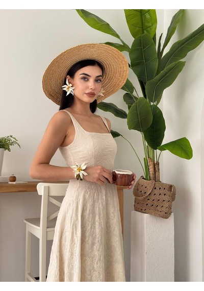 Nils Butik Krem Dantel Dokulu Salaş Maxi Elbise-nişan-nikah-mezuniyet-özel Davet Açık Bej Nils Butik Krem Dantel Dokulu Salaş Maxi Elbise-nişan-nikah-mezuniyet-özel Davet Açık Bej