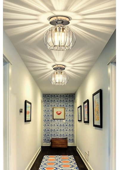 Bella Luce Model Krom Renk Kaplama Metal Kristal Taşlı Yatak Salon Oturma Odası Plafonyer Avize Ekru