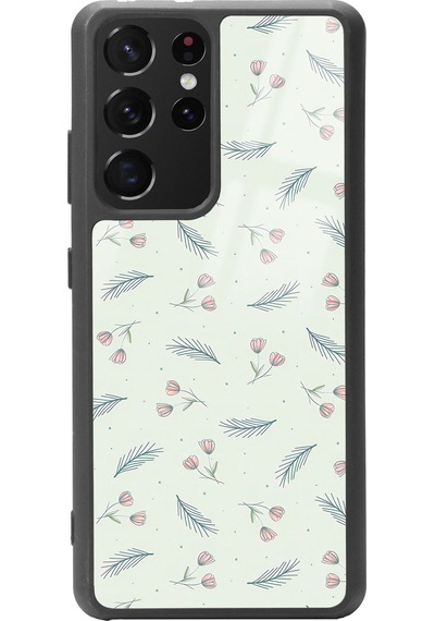 Samsung Uyumlu S-21 Ultra Yeşil Yapraklı Tasarımlı Glossy Telefon Kılıfı Çok Renkli