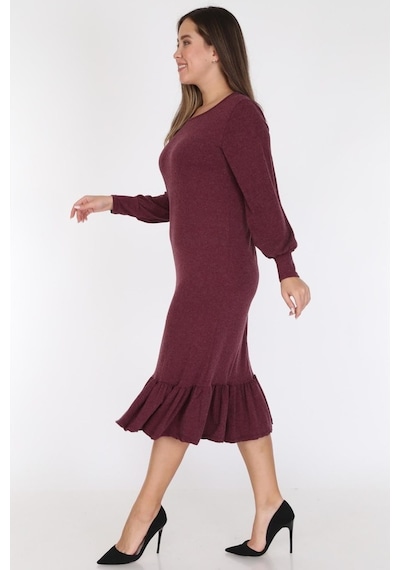 Bordo Eteği Fırfırlı Elbise 16E-0785 Bordo