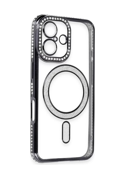 Newface Apple İphone 16 Kılıf Joke Simli Magneticsafe Kılıf - Siyah Şeffaf