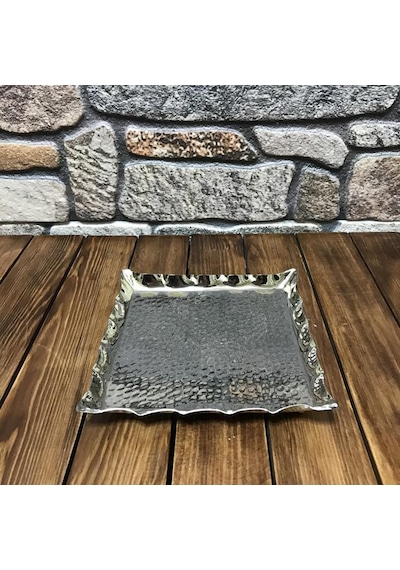 Dövme Bakır Kare Tepsi 20x20 Cm Nikel