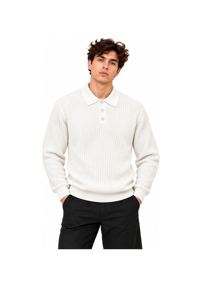 Erkek Polo Yaka Uzun Kollu Standart Fit Kalıp Kazak 27001 Beyaz