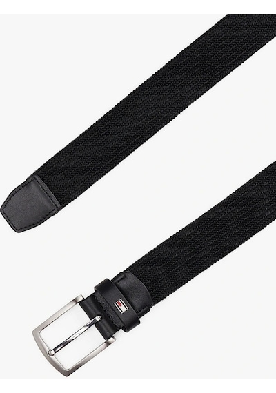 Tommy Hilfiger Erkek Siyah Kare Tokalı Dokulu Kemer Siyah