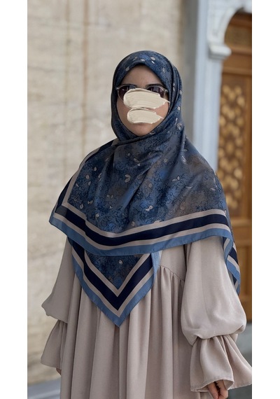 Qalortex Scarf Pamuklu Soft Minâ Desen Eşarp-lacivert