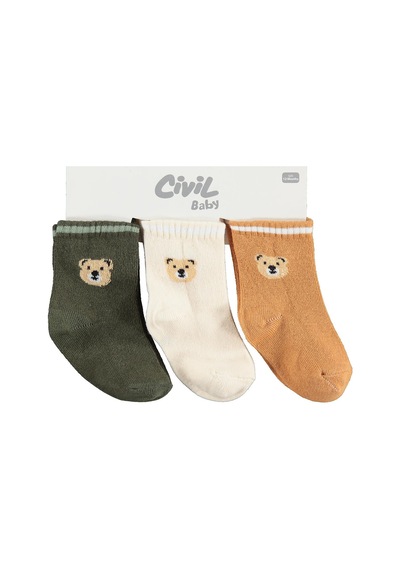 Civil Baby Bear 3'lü 6- Bebek Erkek Çorap Set Standart