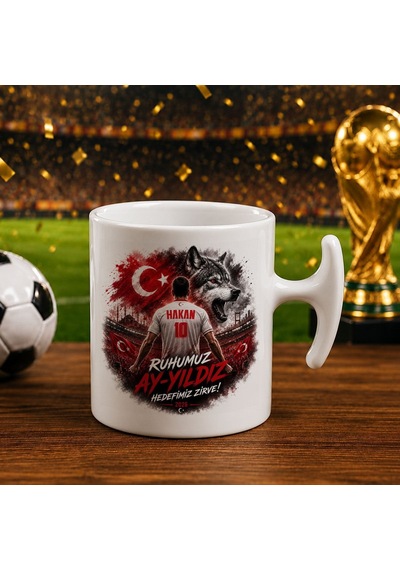 Bk Gift Kişiye Özel Türkiye Taraftar Temalı 2026 Dünya Kupası Tasarımlı Hammer Kupa Bardak -4, Tek Yürek Milli Takım Ruhu Beyaz