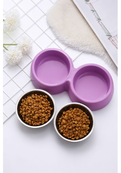 600 Ml Çelik Kaplı Ve Plastik Mor Kaymaz Taban Kedi Köpek Mama Ve Su Kabı Mt283mr
