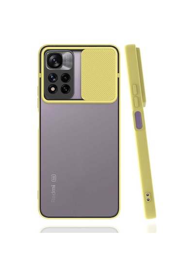 Noktaks - Xiaomi Uyumlu Xiaomi Redmi Note 11 Pro Plus 5g - Kılıf Slayt Sürgülü Arkası Buzlu Lensi Kapak - Sarı