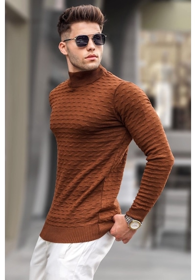 Madmext Camel Balıkçı Yaka Triko Kazak 5762 Camel