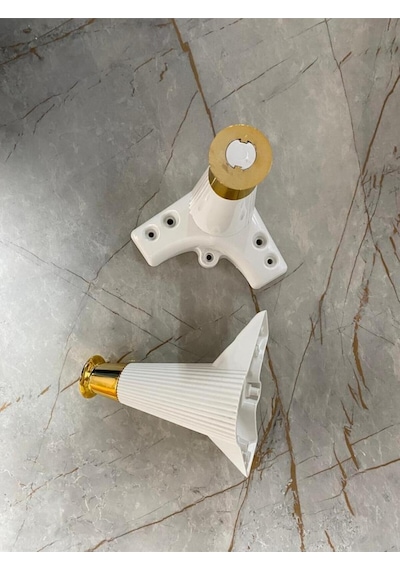 Çizgili Beyaz Gold Plastik Ayak 15 Cm Baza Koltuk Sehpa Dolap Ayağı 4 Adet Beyaz Diğer