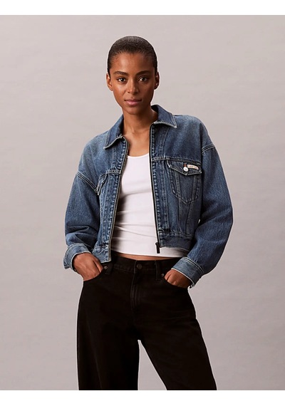 Calvin Klein Denım Cropped Jacket Mavi Kadın Kot Ceket