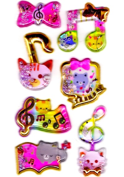 Sticker Kabartmalı Stiker Defter, Planlayıcı Etiket Sulu-907 -14x8 Cm - Sulu Nota Kedi