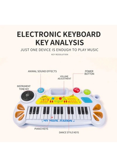 Elektronik Org Müzik Seti Mikrofonlu 45 Cm Çocuk Piyano Mp3 Girişli Led Işıklı Karaoke Oyuncak