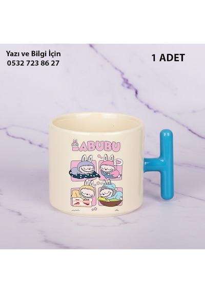 Labubu Kaliteli Porselen İsim Yazılabilir Premium Hediyelik T Baskılı Kupa Bardak Doğum Günühediyesi Mavi