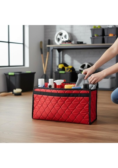 Eryatex Oto Bagaj Organizeri, Kırmızı, Deri Kumaş, Katlanabilir, Dikdörtgen, 50x25x15 Cm, Araç İçi Düzenleyici Çanta