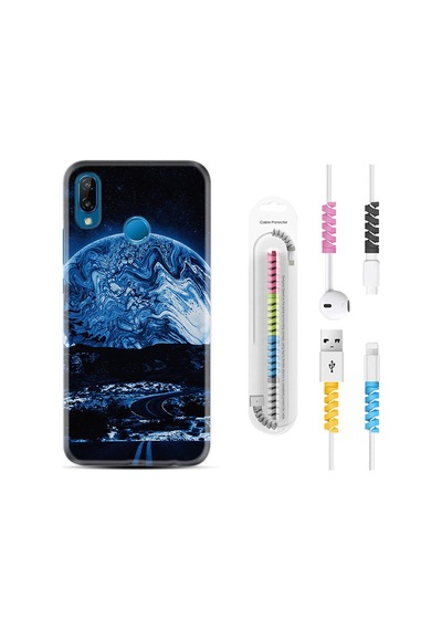 Huawei P20 Lite Kılıf Kablo Koruyuculu Mavi Gece 1605