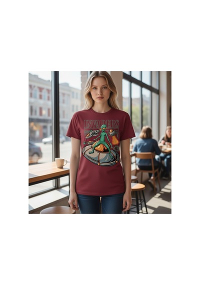Urbantrendstore Unisex Uzaylı Oversize Fit Rahat Geniş Salaş T-shirt Günlük Tişört Bordo