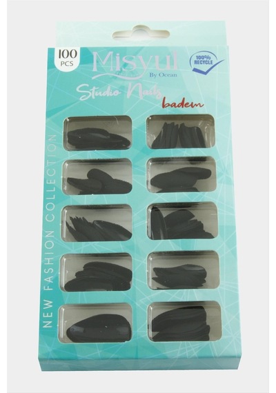 Misyul - 411 - Badem Mat Takma Tırnak 100 - Csmo-tex - Adet Siyah