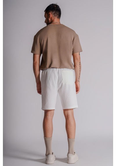 Braccas Erkek Yandan Cepli Beli Lastikli Dokulu Kumaş Relaxed Fit Jogger Şort Ekru Ekru