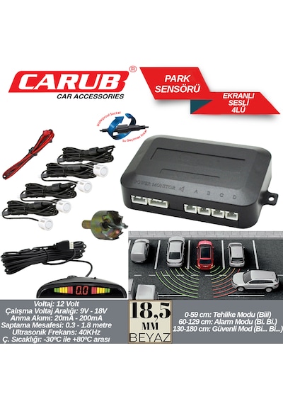 Park Sensörü Led Ekranlı 18,5mm Beyaz