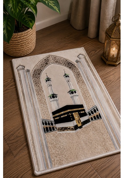Bambu Namaz Seccadesi 80x130 Cm - Kaliteli Yumuşak Kaymaz Tabanlı Krem