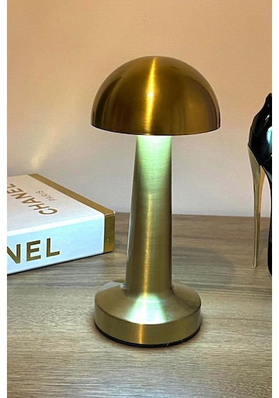Hl-009g Dekoratif Metal Gold Mantar Kablosuz Masa Lambası Ledli 5v 3 Renk Işık Usb Şarjlı Altın Sarı